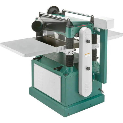 Heavy Duty 20 Inch Thickness Planer With A Beefy 5 Horsepower Motor And Swappable Spiral Carbide Cutterheads Rock Solid Cast Iron Construction Precision Ground Tables And Wings Includes Reliable Board Return Rollers