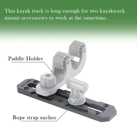 Two Pack 7.4 Inch Low Profile Kayak Track For Fishing Rod Holder And Gear Accessories, reinforced nylon rail with paddle holder and rope strap anchor