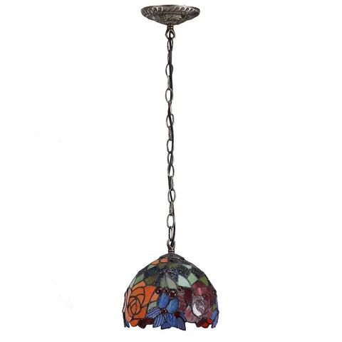 Rose Tiffany Style Stained Glass Ceiling Pendant Light Fixture With 7 Inch Lampshade And 39 Inch Chain Dope Warm Glow For Hallway Dining Room
