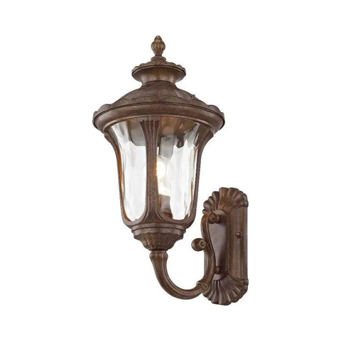 Oxford Style 1 Light Imperial Bronze Cast Aluminum Wall Lantern With Amber Water Glass for Old School Traditional Outdoor Lighting