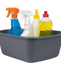 Rectangular Plastic Wash Basin Set 7 Qt Small Portable Bedside Soaking Tub Pack Of 2 with cleaning bottles inside