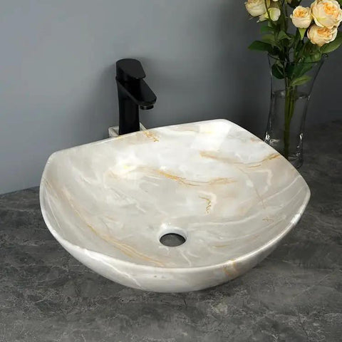 Bathroom Sink Bathroom Sink Marble Ceramic Sink Hotel Bathroom Washbasin Washstand Balcony Vessel Vanity Sink Bathroom Sink Vessel with gold veining on modern countertop