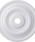 Jefferson Ceiling Medallion Perfect For Adding Gorgeous Architectural Detail To Your Ceiling This Factory Primed Piece Features A Twenty Six Inch Outer Diameter Fits Canopies Up To Five Inches For Quick And Easy Diy Install showing white concentric ring design.
