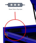 Power strip located in the top chest of the Real Deal 54 X 24 X 72 Inch Steel Rolling Tool Chest Hutch Combo Cabinet.