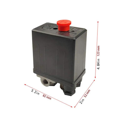Four Port Air Compressor Pressure Switch Control Valve For Auto Regulation 90 To 120 PSI 110 To 240V with red on-off knob