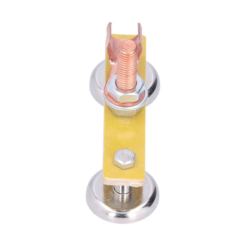 Heavy Duty Magnetic Welding Clamp With 300 Amp Copper Tail And Strong Suction Base, top view showing copper tail and strong suction base.