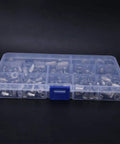 165 Pcs Rivet Nut Kit Stainless Steel 304 Pull Rivet Nuts For Auto, Metalworking, And DIY Repairs Heavy Duty High Load Capacity Surface Friendly Easy Install, Pro Grade Versatile Set For Projects. clear organizer box with assorted stainless steel rivet nuts