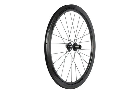 Side view of Carbon Disc Wheelset 50C-23 Clincher Road Wheel Six Bolt Rotor 12x100 Thru Axle Built For Speed Lightweight Aero Carbon Rim