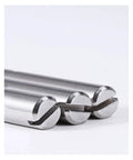 Close-up of Stainless Steel Dowel Pin Set 304 Slotted Outside Thread Solid Cylindrical Locator Pins for M2 to M10 sizes, 6mm length.