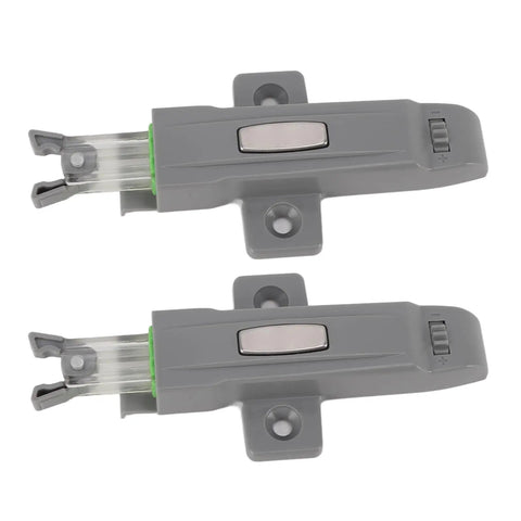 Two grey Cabinet Door Push Latch with Self Locking Mechanism Durable ABS for cupboards, wardrobes, and bookcases.