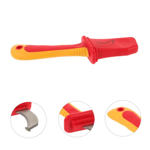 Heavy Duty Wire Stripper With Thick Insulated Handles Top Shelf Electrical Wire Cutter And Precision Stripping Tool Universal Pro Powerhouse For Tradesmen, red and yellow ergonomic handle.