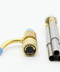 Close-up of detached components of Triple Head MAPP Torch With Metal Body, 360 Degree Swivel Flame, Triple Tube Design, Blue Finish