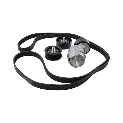 Heavy Duty Belt Tensioner And Idler Pulley Plus V Ribbed Accessory Drive Belt Kit For 2010 To 2016 Hyundai Santa Fe Sonata Tucson Kia Optima Sorento L4 Engine Direct Bolt On Fit No Modding Needed, black pulley set
