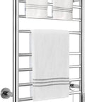 10 Bar Wall Mounted Towel Warmer With Timer For Bathroom Stainless Steel Heated Towel Rack Plug In Or Hardwired Matte Silver Finish Energy Saving Quick Heat 10 Minute Warm Up