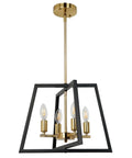 Black Brass Farmhouse Lantern Chandelier 4 Light Pendant With Bird Cage Frame Gold Finish Modern Industrial Foyer Lighting