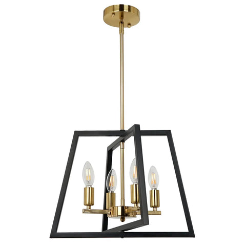 Black Brass Farmhouse Lantern Chandelier 4 Light Pendant With Bird Cage Frame Gold Finish Modern Industrial Foyer Lighting