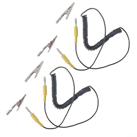 Heavy Duty ESD Grounding Cable With Locking Alligator Clips Retracting Anti Static Test Lead For Electronics Workbench safe discharge and zero hassle operation, featuring durable alligator clips and coiled wire.