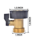 Side view of Heavy Duty Brass Garden Hose Shut Off Valve 3/4 Inch One Way Restricted Flow Stop with measurements visible