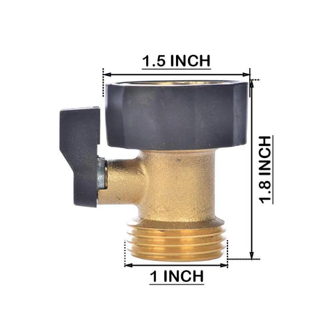 Side view of Heavy Duty Brass Garden Hose Shut Off Valve 3/4 Inch One Way Restricted Flow Stop with measurements visible