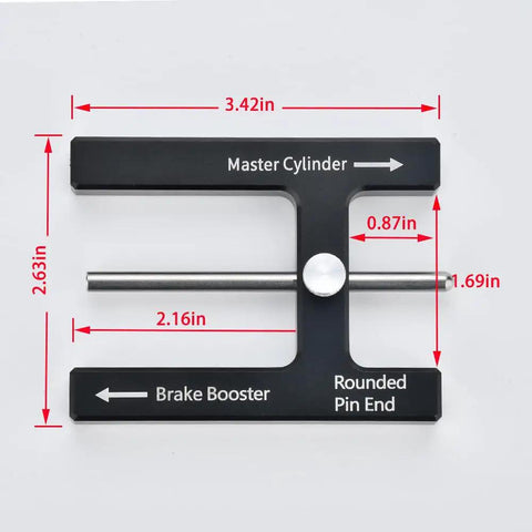 Go To Brake Booster Push Rod Adjustment Tool And Master Cylinder Length Gauge For A Precise Braking Pedal Feel Fits Most Boosters With Adjustable Pins Magnetic Ends For Easy Depth Checks And Setup, black anodized aluminum tool, 3.42in
