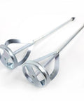 Two metal paint and mud mixers for drills, 15.8 inches long, on white background. Paint And Mud Mixer For Drill In 1 To 5 Gallon Buckets Paint Stirrer Attachment Fits All Standard Drills Zinc Plated Steel Hex Head For DIY Non Slip Grip Easy Cleaning Drill Paddle