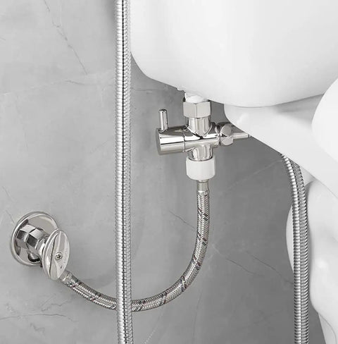 Solid Brass Bidet T Adapter With Shut Off Valve Chrome Plated Tee Connector For Toilet 7/8 Inch By 7/8 Inch By 1/2 Inch Or 3/8 Inch One Lever Twist Control No Fuss Quick Install mounted under toilet tank
