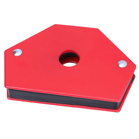 Heavy Duty Magnetic Welding Magnet Right Angle Holder With 25 Lbs Strong Holding Power, red, hexagon shape for metal aligning tasks.