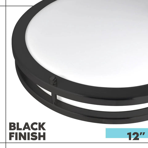 12 Inch LED Flush Mount Ceiling Light With 5 Color Temperature Options 2700K 3000K 3500K 4000K 5000K Dimmable black finish