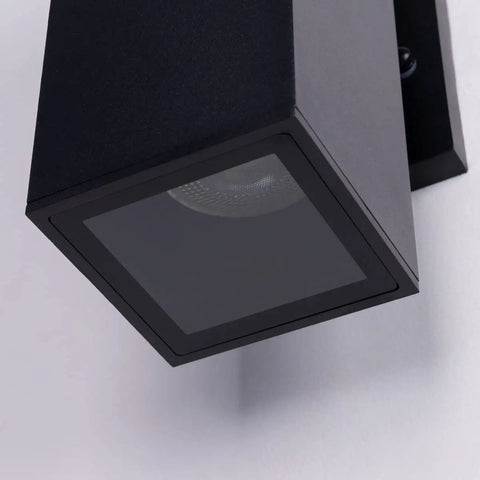 Close-up of a Two Pack Matte Black Outdoor Wall Sconces With Aluminum Rectangular Tube And Tempered Glass Cover IP65 Weatherproof ETL Listed Rust Resistant Patio Porch Lights Bulbs Not Included E26 Base Compatible With Par20 BR20 A19.