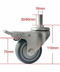 Heavy Hitter Industrial Swivel Casters With M16 Threaded Stem And Zero Hassle Dual Brake System Featuring Built Different Silent TPR Rubber Wheels for heavy trolley gear, 75mm wheel, steel construction.