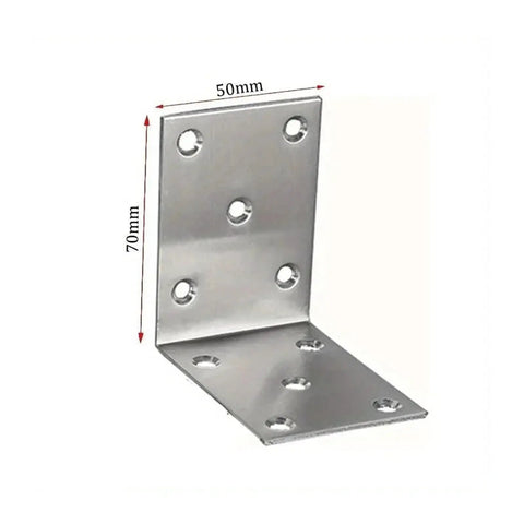 Rock Solid Eight Piece Stainless Steel L Shape Corner Brackets For Heavy Duty Shelving With Kickass Load Bearing Power That Keeps Every Workshop Setup Locked Down Tight, 70mm x 50mm dimension.