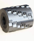 Pro Grade Spiral Cutter Head Packing Fifty Tough Carbide Blades 70mm aluminum hub with carbide inserts for woodworking tools.