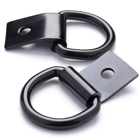 Rock Solid D Ring Tie Down Anchors Quarter Inch Heavy Duty Steel Load Holders Surface Mount Kit With Screws images of 2 black steel D ring anchors