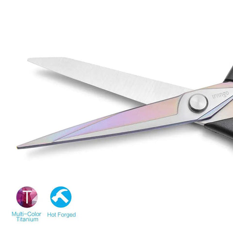 Two Pack Titanium Fabric Scissors Heavy Duty Tailor Shears, Ultra Sharp Rust Resistant Steel, Cuts Sixteen Layers Like Butter, All Purpose Sewing Scissors for Quilting Alterations Crafting and DIY Projects, close-up blade