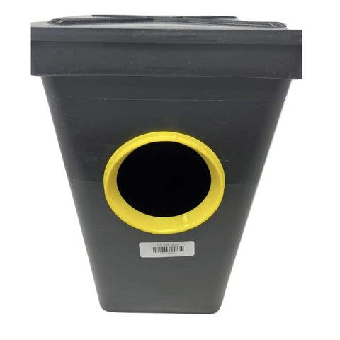 4 Hole Distribution Box For 4 Inch Pipe With Fittings, Tough HDPE Injection Molded Enclosure, Easy Mount, showing yellow seal
