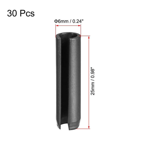Slotted Spring Pin Kit 6mm By 25mm Plain Finish 65Mn Steel Roll Set 30 Pieces Pro Grade Heavy Duty Tool Parts And Hardware Retention Pins For Tools Machinery Automotive DIY Projects