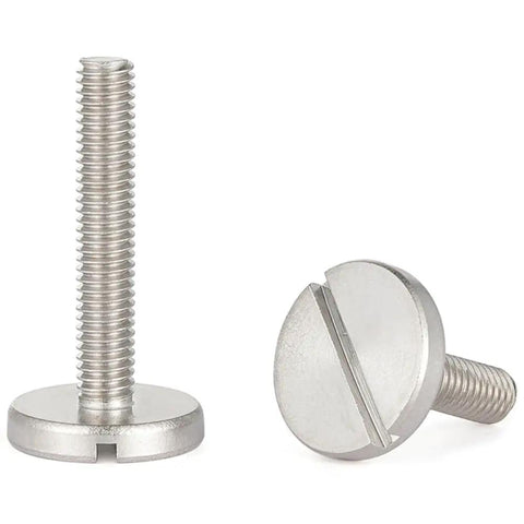 Heavy Duty 5 Pack M4 X 14mm Slotted Cheese Head Screws forged from top tier 304 stainless steel, showcasing screw head and threaded shaft.