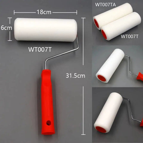 Slick Heavy Duty Foam Paint Roller With Ergonomic Grip Handle High Density Sponge For Top Shelf Smooth Wall Coverage No Sweat Diy Renovation Ace Home Painting Gear displayed with measurements of handle and roller.