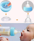 Six Pack Wide Neck Breast Milk Storage Bottles Eight Ounce with silicone nozzle for easy feeding to baby.