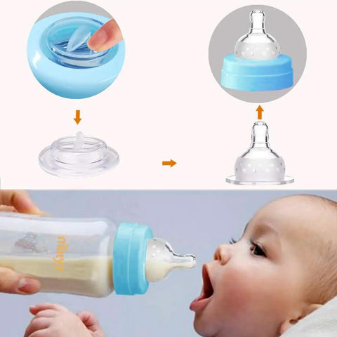 Six Pack Wide Neck Breast Milk Storage Bottles Eight Ounce with silicone nozzle for easy feeding to baby.