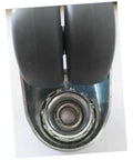 Close-up view of Heavy Duty Twin Caster Wheels With Non Marking Rubber Treads and dual 360 swivel plates for smooth movement.