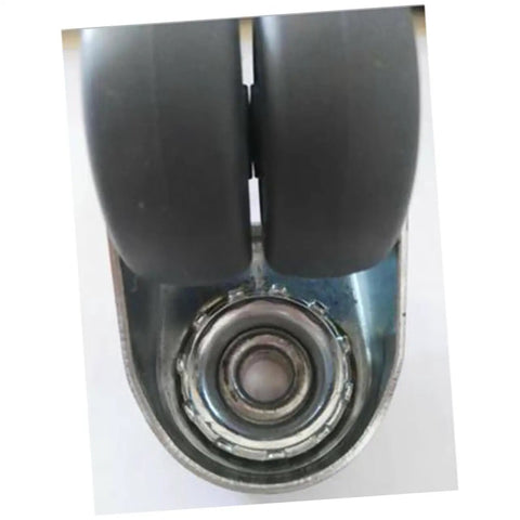 Close-up view of Heavy Duty Twin Caster Wheels With Non Marking Rubber Treads and dual 360 swivel plates for smooth movement.