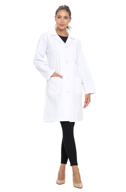 Unisex 40 Inch Lab Coat With Long Sleeves White Professional Medical Coat Breathable 65 35 Poly Cotton Blend Stain And Wrinkle Resistant