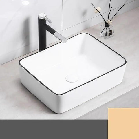 Vanity Vessel Sink Simple Ceramic Wash Basin Square Countertop Art Basin Ceramic Bathroom Sink Basin Washing Bowl Bathroom Vessel Sink, 48x37.5x13cm