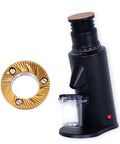Top Shelf 58 Mm Gold Titanium Flat Burr Coffee Grinder featuring anti static build and stepless adjustment with gold burr.
