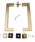 Stainless Steel 304 Grade Tubular Back-To-Back Shower Door Pull Handle, 8-Inch Center-To-Center, Satin Brass Finish, Square Profile, Hardware