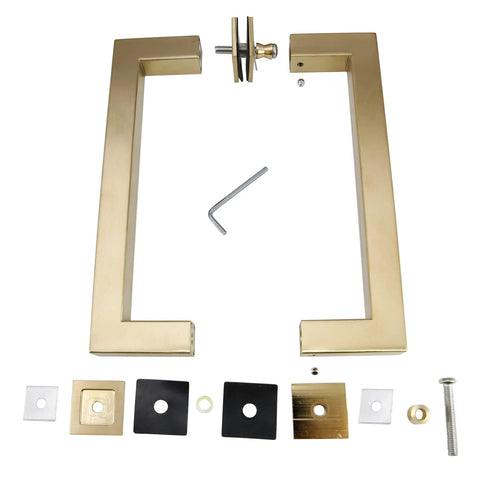Stainless Steel 304 Grade Tubular Back-To-Back Shower Door Pull Handle, 8-Inch Center-To-Center, Satin Brass Finish, Square Profile, Hardware