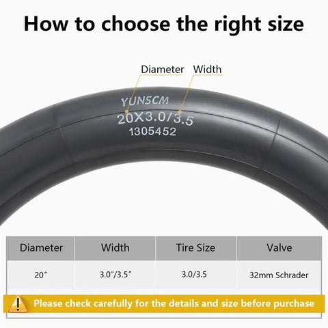 Heavy Duty 20X3 Fat Bike Inner Tubes Premium Grade Butyl Rubber Schrader Valve Compatible With 20X3.0-3.5 Fat Tires BMX City Mountain Electric Bikes 2 Pack size guide