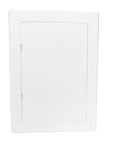 Heavy Duty 6 By 8 Inch Drywall Access Panel With Secure Hinged Cover For Walls And Ceilings, white plastic finish.