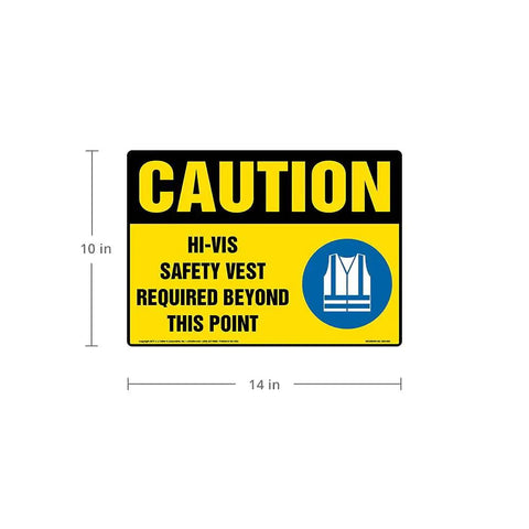 Heads Up Hi-Vis Safety Vest Required Beyond This Point Sign 14 By 10 Inch Aluminum With Rounded Corners For Indoor Outdoor Use OSHA Compliant PPE Reminder For Workers And Visitors